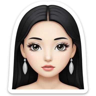 asian long black hair silver grey eyes glossy lips glittery white eyeshadow girl sticker