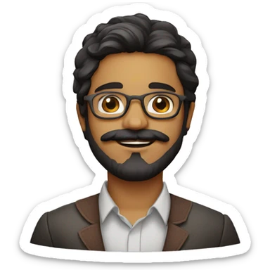 Fair complex Indian boy with beard and moustache wearing pentagonal glasses sticker