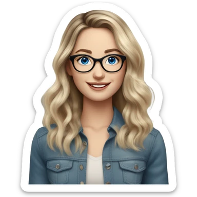 Shoulder length Balayage pale beautiful woman with glasses and blue eyes happy  sticker