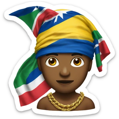  emoji with a durag with all the miniature caribbean flags on it wearing gold chain sticker
