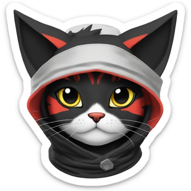 Edgy Shy Anthro Samurai cool pretty dark Litten-Pokémon-cat-fursona-animal techwear bandana sticker