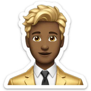 Posh-boy-with-golden-suit-and-blue-eyes-and-rainbow-unicorn-hair sticker