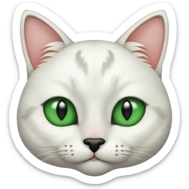 Haz una gata de ojos verdes la cara blanca con mancha negra en las orejas que agarra parte de la frente del lado der pero del iz va desde el ojo hasta la oreja la mancha, tiene la nariz negra en forma de corazón y todo lo que sobra de la cara, barbilla la nariz arriba y el lado de bigotes es blanca sticker