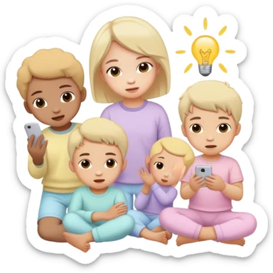 children in pastel clothes play sticker