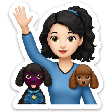 Ponytail black hair girl with brown Poodle say goodbye  sticker