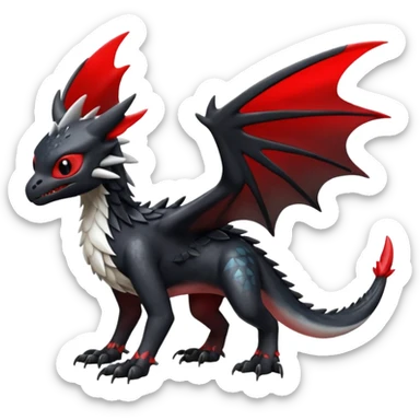 Shiny Red And Black Colorful Toothless-Trico-Silvally-Fakémon-hybrid-creature (full body)  sticker