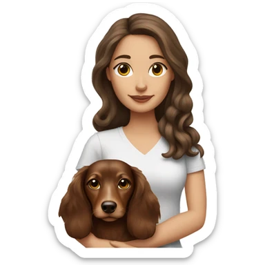 Brown haired woman with tri merle long haired dachshund sticker