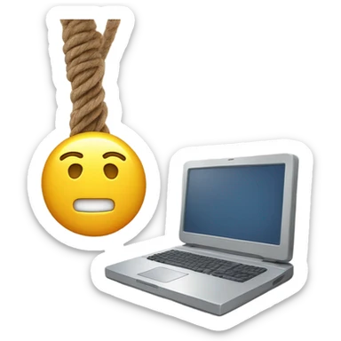 rope hanging from the ceiling holding a computer sticker