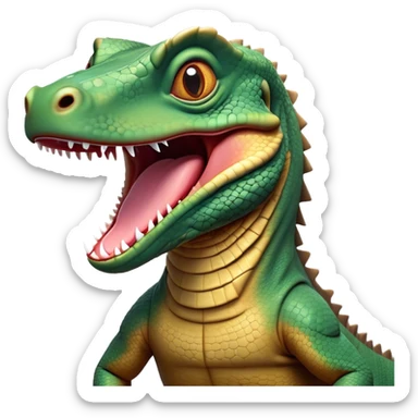 Cinematic Comical Komodo Dragon Lizard Portrait Emoji, Head tilted dramatically with an exaggeratedly shocked expression, featuring a robust, scaled body with wide, comically expressive eyes full of humorous disbelief, Simplified yet hilariously expressive features, highly detailed, glowing with a slightly sassy glow, high shine, dramatic yet playful, stylized with an air of quirky exotic attitude, soft glowing outline, capturing the essence of a meme-worthy Komodo dragon that looks ready to side-eye its way into viral fame! sticker