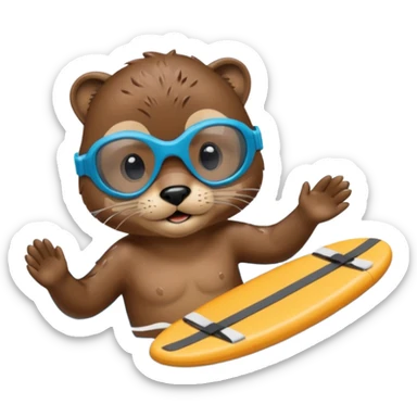 A sleek otter swimmer wearing goggles, splashing through the pool with tiny floating kickboard. sticker