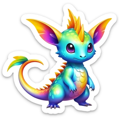 Exotic tropical shiny rare multi-colored epic cute Fakémon-creature, full body, with random markings sticker
