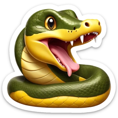 Cinematic Cute Yawning Anaconda Portrait Emoji, Head tilted slightly with a dramatic, wide-open yawn, showcasing a sinuous, scaled form with half-closed, drowsy eyes and an open, relaxed mouth, Simplified yet irresistibly adorable features, highly detailed, glowing with a soft, cozy jungle glow, high shine, relaxed yet expressive, stylized with a dash of whimsical reptilian charm, soft glowing outline, capturing the essence of a drowsy yet affectionate anaconda that appears ready to stretch out for a nap! sticker