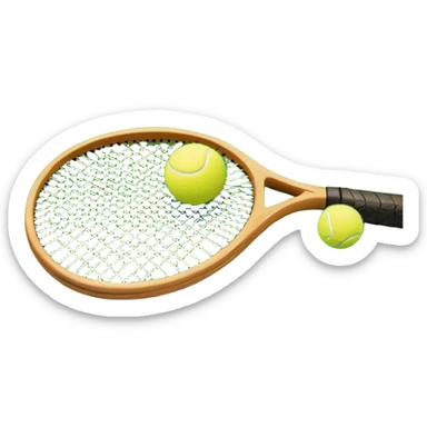 A tennis racket resting on the green grass of a tennis court, with a tennis ball placed nearby and the net stretching across the court. The background captures the fresh, open atmosphere of a traditional grass court, emphasizing the elegance and precision of the sport. sticker