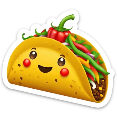 Mexican cuisine humanless avatar in bright style illustration. Taco with peppers, colorful palette, simple shapes, flat design, festive and bold. sticker