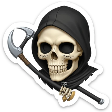 zoomed black hood skull scythe sticker