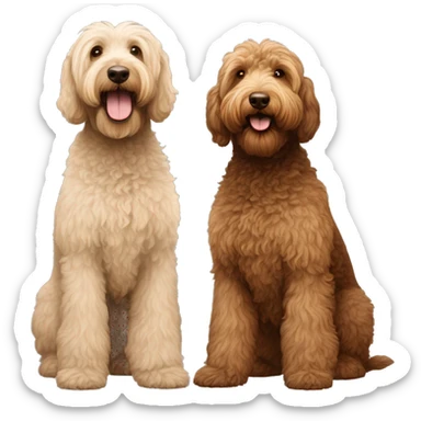 1 tan color and 1 dark brown color labradoodles standing next to each other  sticker