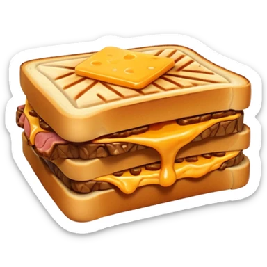 kavurma meat toasted sandwich object icon, grilled toasted bread, sautéed Turkish kavurma beef filling, melted cheese, juicy meat texture, golden brown crust, warm steam rising, 3D cartoon, mobile game icon style, centered, clean background, no text, no watermark sticker