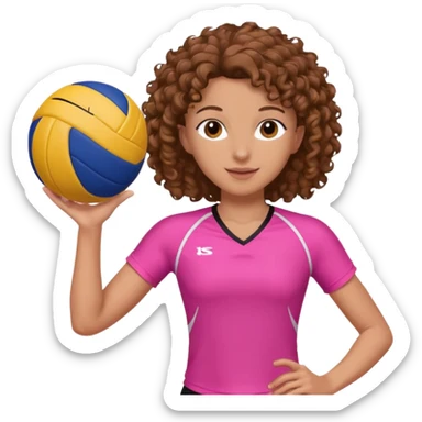 white volleyball  player with brown curly hair & pink outfit sticker