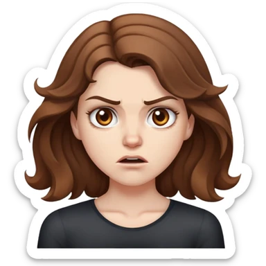 Angry white girl with shoulder length brown wavy hair and brown eyes sticker