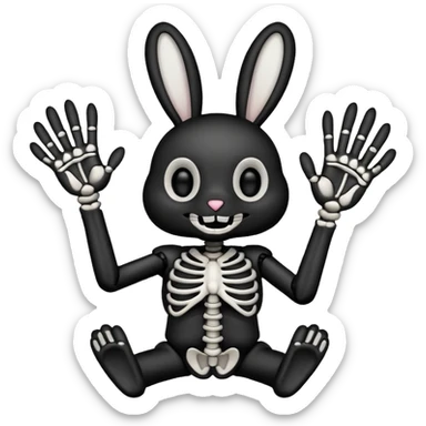 Emoji tete de Lapin squelette noire qui fait bonjour de la main  sticker