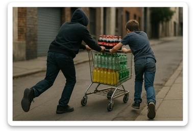 yoshroq aka-uka ichimlik ortilgan aravani olib qochishyapti orqa tarafdan rakurs yuzi ko'rinmasin sticker