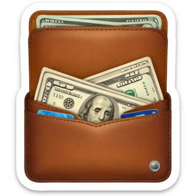 portefeuille marron avec pleins de billet et carte bancaire sticker