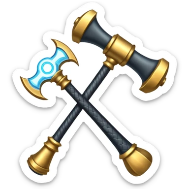 a large, mystical hammer weapon with Soulmask influences, glowing accents, for an emoji sticker
