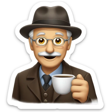 Grandpa with handlebar mustache drinking coffee sticker