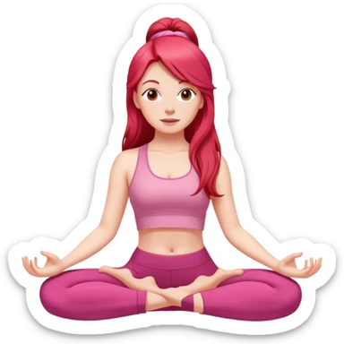 Long red hair white girl doing yoga wearing pink sticker