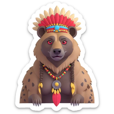A native strong buff hyena with war bonnet posing  sticker