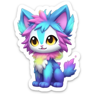 Anthro Fluffy Cool Cute Magical Elemental Shiny Colorful Neon Vibrant Colors Sparkle Kemono-style Chibi Fantasy-Animal-Fakémon-Pokémon-Hybrid Fur Sona Aesthetic Full Body sticker