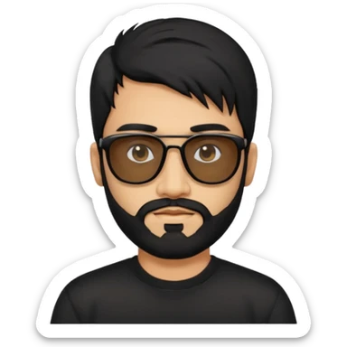 Indian man with  black mullet  and beard and black sunglasses and black jumper sticker