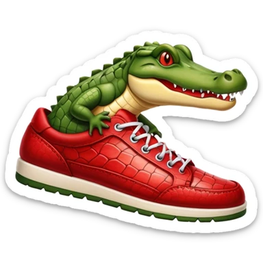 A croc stepping in a red Jordan shoe sticker