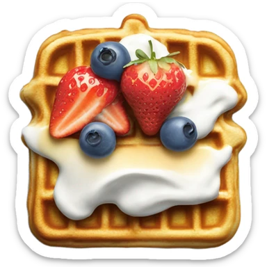 Waffle topped with skyr Blue Berry, strawberry sticker
