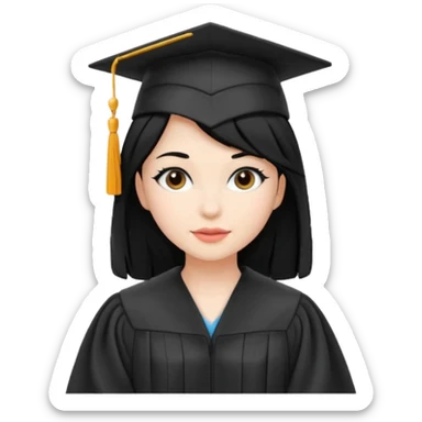 women, black hair, graduation robe and hat white skin sticker