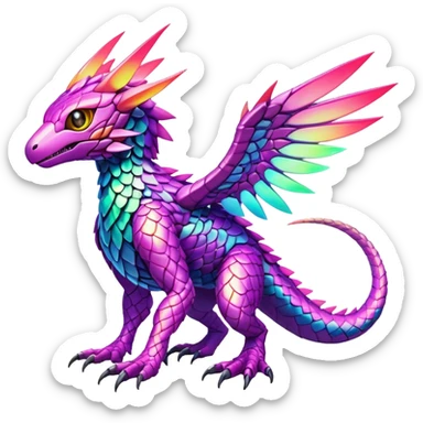 Tropical lush warm-colored modern colorful neon-colored cyber-Fakémon-Digimon-Trico-creature sticker