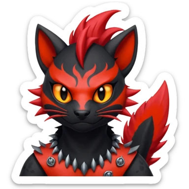 Shiny badass Fiery gothic evil black and red salandit-Liten-torracat with a red Mohawk  sticker