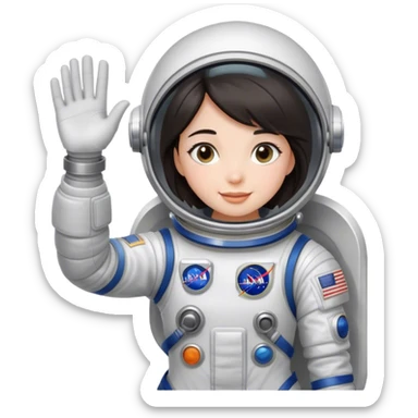 girl with dark hair waving wearing spacesuit sticker
