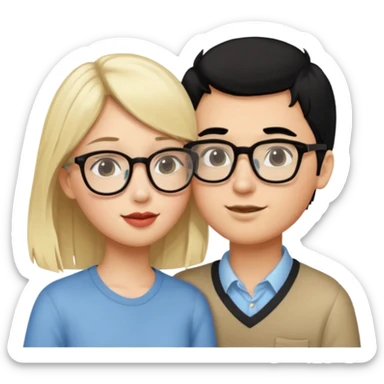 pretty light blonde girl barbie kissing nerd boy with black hair and tan skin on the cheek sticker