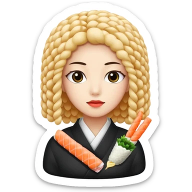 un coreano di 18 anni con sushi con il pizzetto capelli ricci e lunghi sciolti  neri con un IQOS in mano  sticker