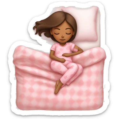 brunette brown girl sleeping wearing pink pjs with her orange tabby cat  sticker