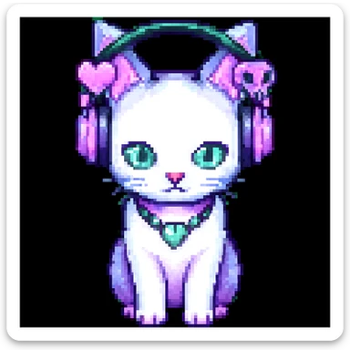 Add cute pastel goth hair clips to the cat ear headphones, keep the style and background as is. Maintain the original look and feel of the image. sticker