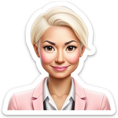 a 40 years old business woman in finance with the shortest platinum blonde hair wearing pale pink blazer sticker