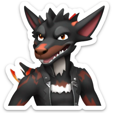 Black Cool Edgy Anthro Sergal-Houndoom-Charizard Fakémon  with White and Red Edgy markings sticker