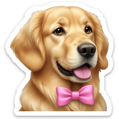 Golden retriver with a pink bow in the ear sticker