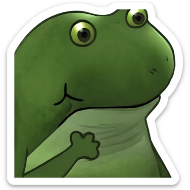 green bufo frog with dark spots representing hyperpigmentation, humorous sticker