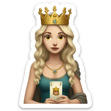 white girl with a crown on her head, she holds tarot cards in her hands sticker