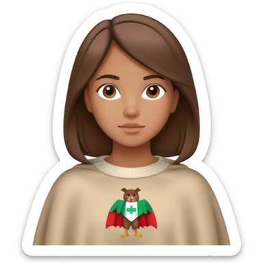 Italian girl with medium length brown hair wearing crewneck sweater that says cape cod on it sticker