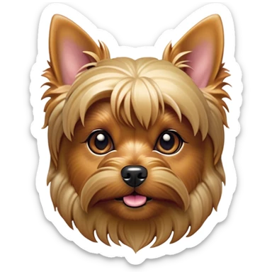 Cinematic Noble Yorkshire Terrier Portrait Emoji, Exuding refined charm and dignified poise, with a lustrous, silky fur in rich, deep hues, alert eyes and a confident expression, simplified yet exquisitely detailed, glowing with a soft, aristocratic radiance, high shine, embodying intelligent grace and classic elegance, soft glowing outline, capturing the essence of a regal Yorkshire Terrier ready to rule the screen with effortless sophistication! sticker