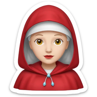 Handmaid's Tale woman in white bonnet, red cloak, simple emoji style sticker